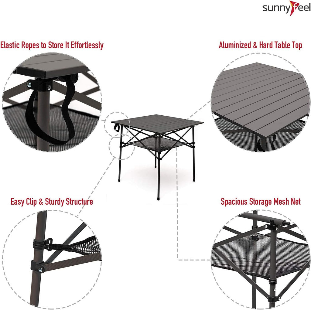 SUNNYFEEL Camping Directors Chair 2 Pack with Aluminum Outdoor Folding Table, Oversized Portable Folding Chair with Pocket for Beach, Fishing,Trip,Picnic,Lawn,Concert