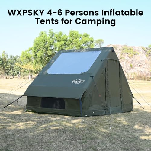 Inflatable Tents Blow up Tents for Camping, 4-6 Persons 4 Season Oxford Cabin Tent with pump, Easy Setup Waterproof with Mesh Windows & Doors Outdoor Sandgold