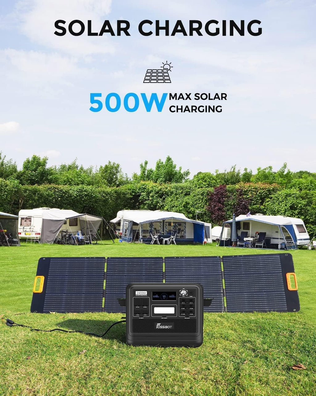FOSSiBOT F2400 Portable Power Station, 2048Wh LiFePO4 Battery Backup/100-110V AC 2400W Outlets (4800W Peak)/ 1.5H Fast Charging/12V DC/18W USB-A/20W/100W USB-C/LED for Home Use Camping RV Emergency 1