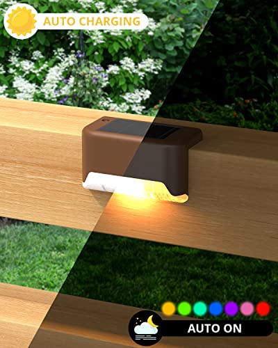 Solar Deck Lights Outdoor 8 Pack,Solar Lights Outdoor for Patio Brown Solar Step Lights LED Waterproof Lighting for Fence, Stair, Deck,Patio,Yard (Warm White)