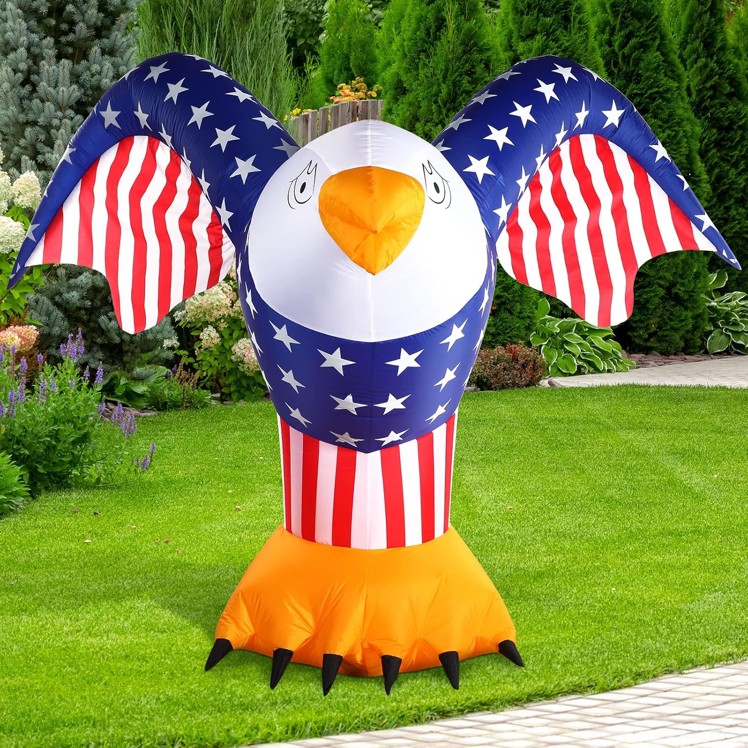 6 ft 4th of July Inflatable Decoration Patriotic American Inflatable Eagle with Built-in LED Light and Blower, Blow up Party Decor for Lawn Garden Independence Day Outdoor Indoor
