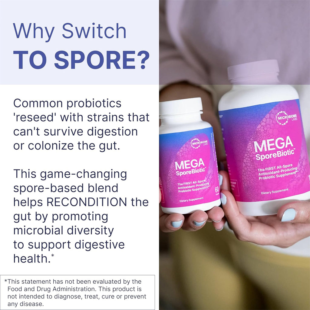 Microbiome Labs MegaSporeBiotic (60 Capsules) + MegaPre (180 Capsules) Probiotic Prebiotic Bundle - Spore-Based Probiotic with Prebiotic Fiber Supplement