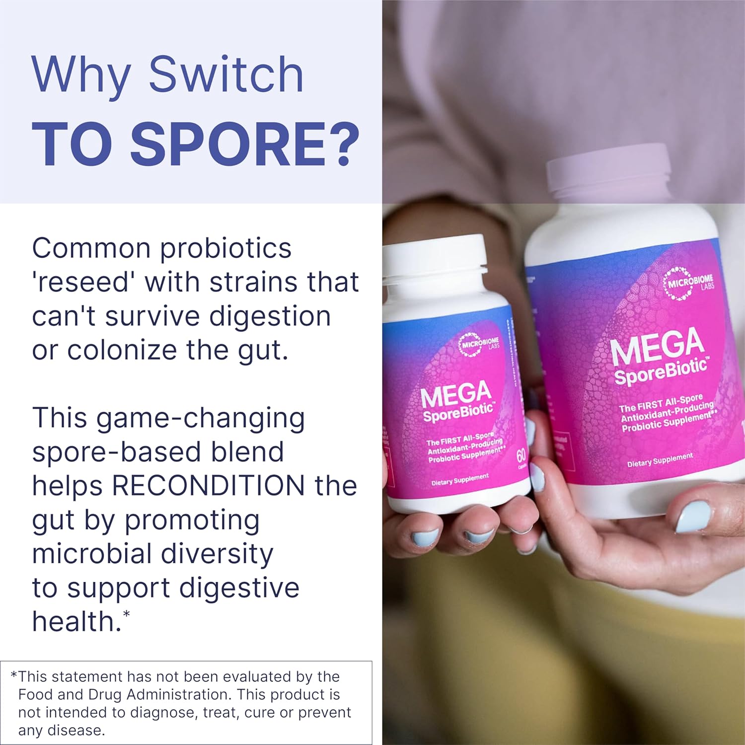 Microbiome Labs MegaSporeBiotic (60 Capsules) + MegaPre (180 Capsules) Probiotic Prebiotic Bundle - Spore-Based Probiotic with Prebiotic Fiber Supplement