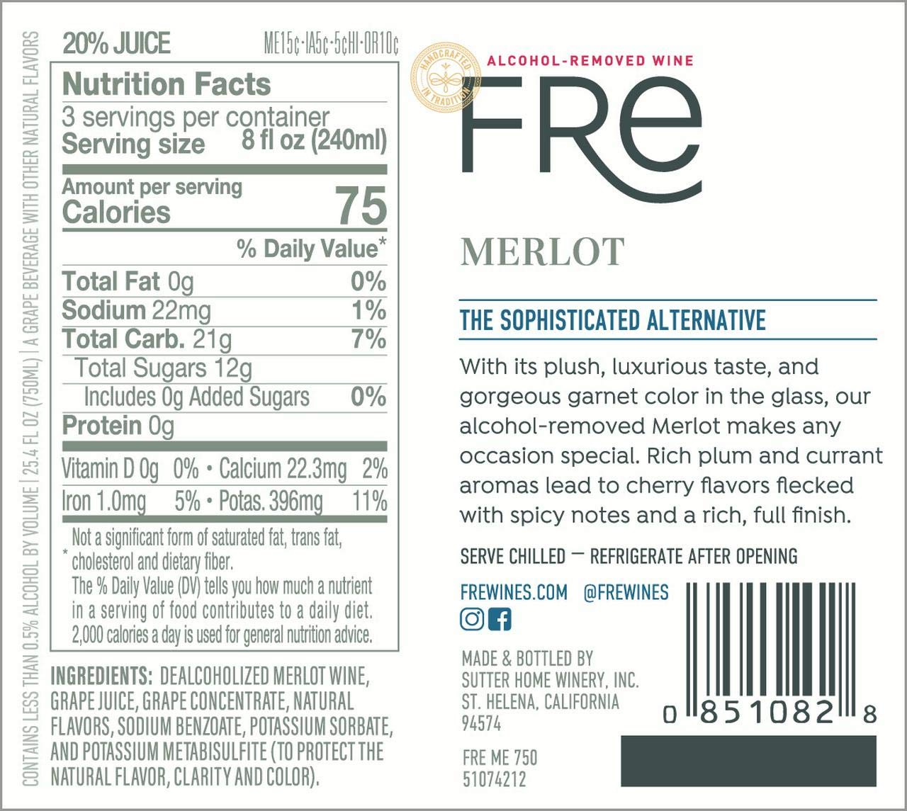 Sutter Home Fre Merlot Non-Alcoholic Red Wine Experience Bundle with Phone Grip, Seasonal Wine Pairings & Recipes, 750ML btls, 6-Pack