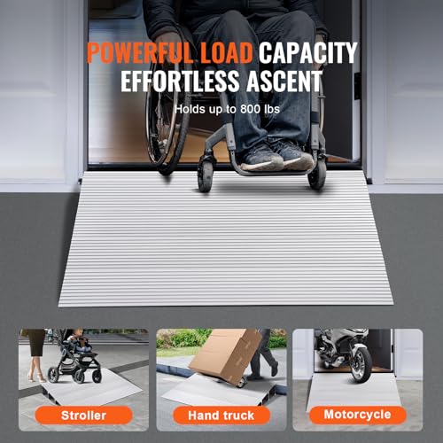 VEVOR Door Threshold Ramp, 6" Rise Door Ramp for Wheelchairs, Aluminum Threshold Ramp for Doorways Rated 800 lbs Load Capacity, Adjustable Threshold Ramp for Wheelchairs, Scooters, and Power Chairs