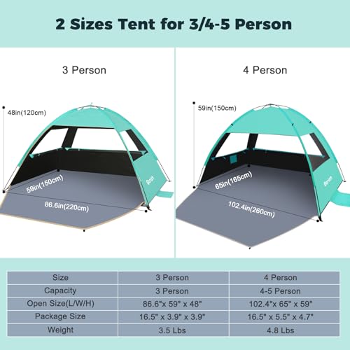 Gorich Beach Tent, Beach Shade Tent for 3/4-5/6-7/8-10 Person with UPF 50+ UV Protection, Portable Beach Tent Sun Shelter Canopy, Lightweight & Easy Setup Cabana Beach Tent