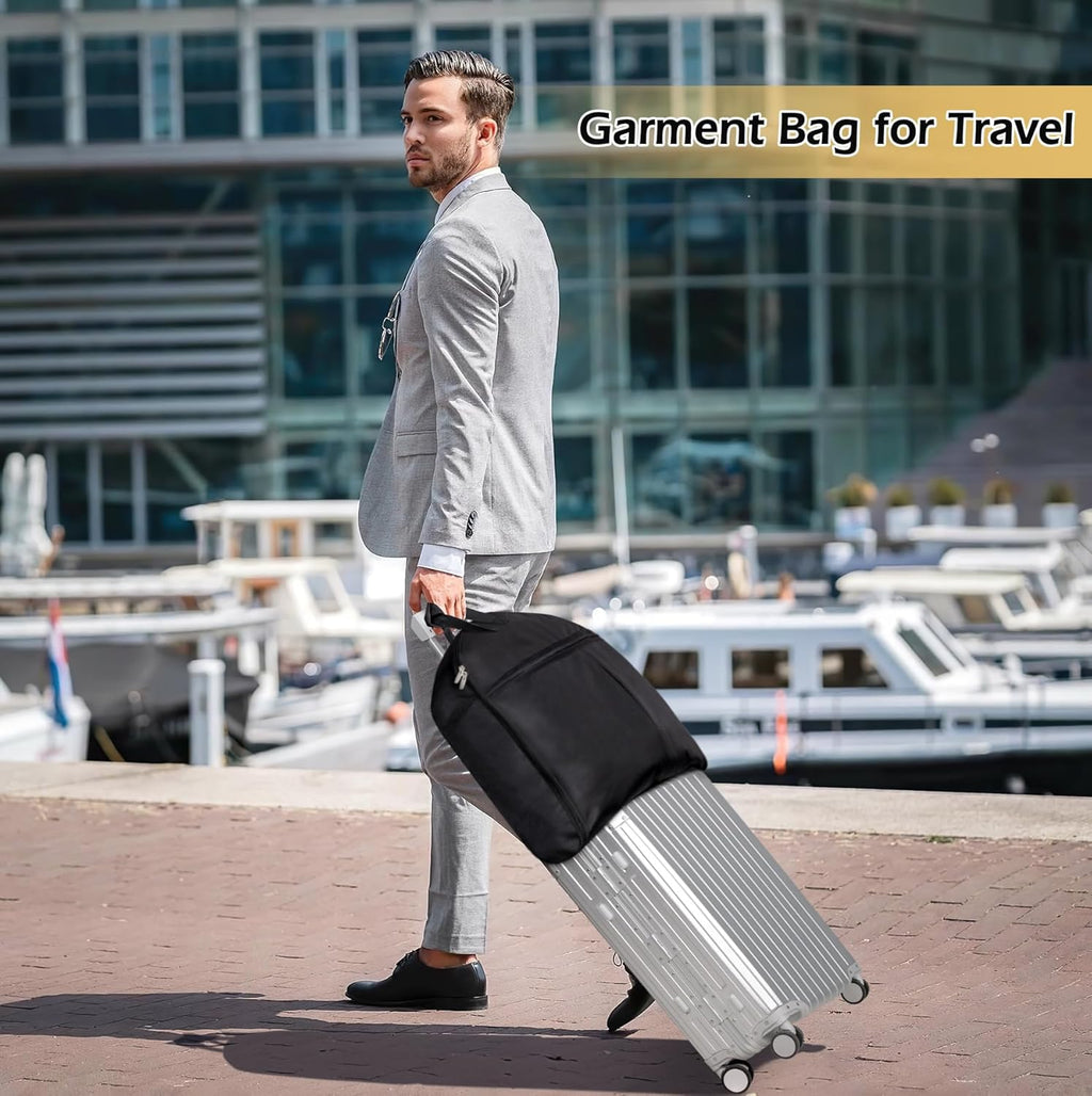 SLEEPING LAMB Carry On Garment Bag for Travel, 43’’ Heavy Duty Suit Bag for Men Travel with Metal Hook, Waterproof Convertible 2 in 1 Garment Duffle Bag for Hanging Clothes in Business Trip, Black