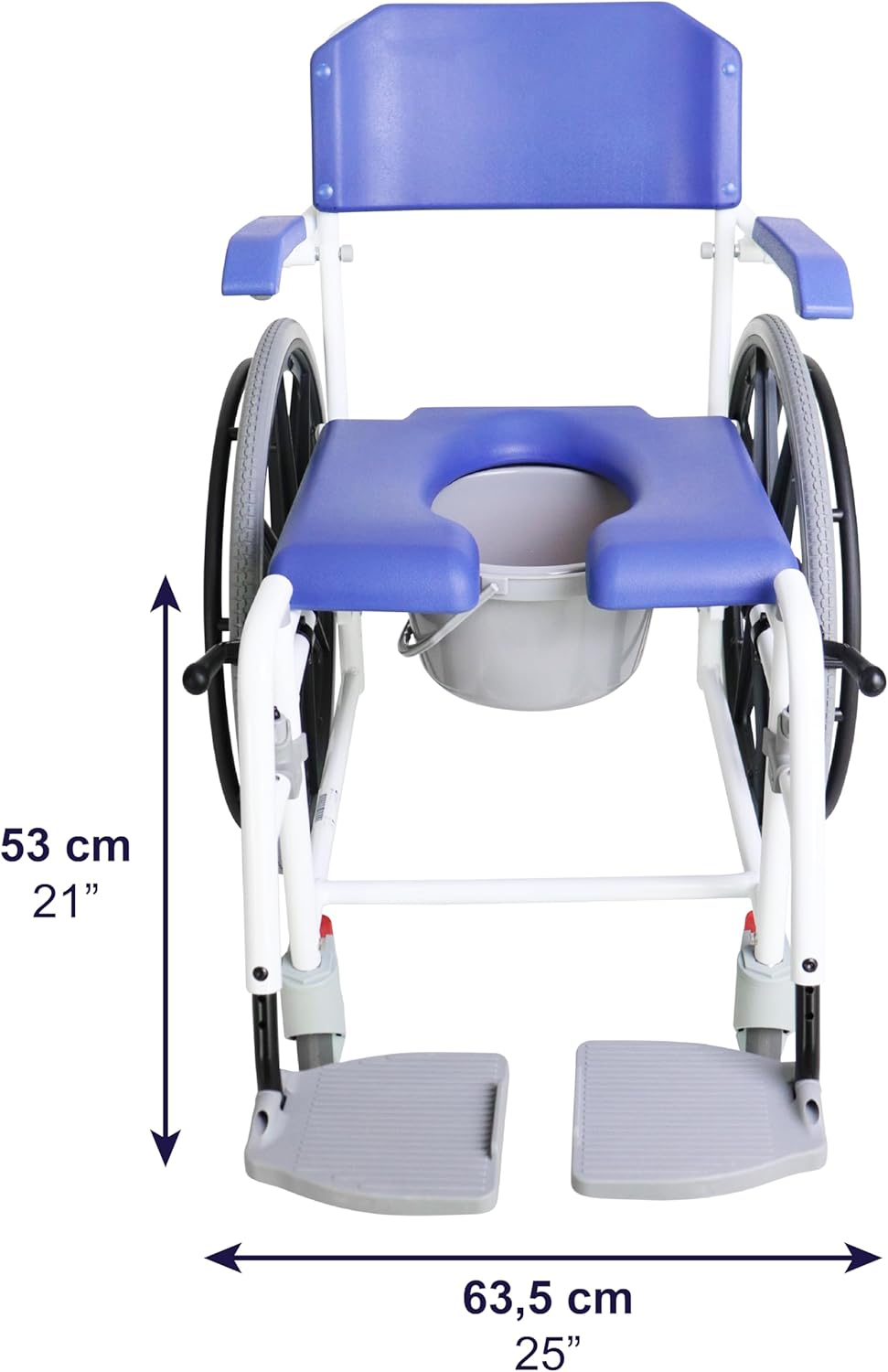 KMINA PRO - Shower Wheelchair for Inside Shower, Adjustable Shower Chair with Wheels for Disabled Adult, Self Propelled Shower Commode Wheelchairs, Rolling Shower Chair Blue