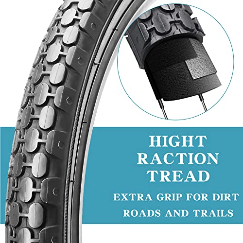 2 Pack 26" x 2.125" Inch Beach Cruiser Bike Tires with or Without Tire Levers Folding Bicycle Comfortable Replacement Tires Black Wall/White Side Wall with or Without Inner Tubes