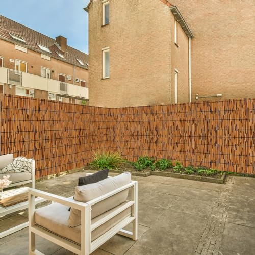 Bamboo Reed Fencing, Light Russet Bamboo Fence Rolls 6 Feet High, Decorative Bamboo Privacy Fence Bamboo Curtains for Patio Outdoor Balcony Garden Backyard, 6 x 16 FT
