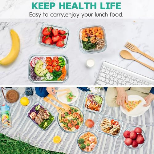 34pcs Glass Food Storage Containers with Lids Set, Airtight Glass Meal Prep Containers (17 Containers & 17 Lids),Leak Proof Lunch Containers BPA-Free, Microwave, Oven, Freezer & Dishwasher,Black