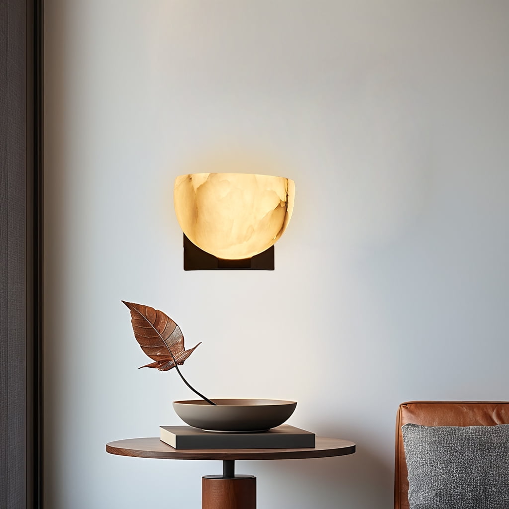 Elegant Handcrafted Alabaster Wall-Mounted Sconce - Natural Black Wall Light for Living Room & Bedroom