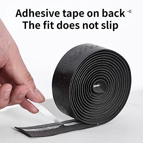 Bicycle Bike Handlebar Tape Luxury PU Leather Bar Tape Fixed Gear/Road Bike Bar Wrap with 2 Reflective Plug (Red)