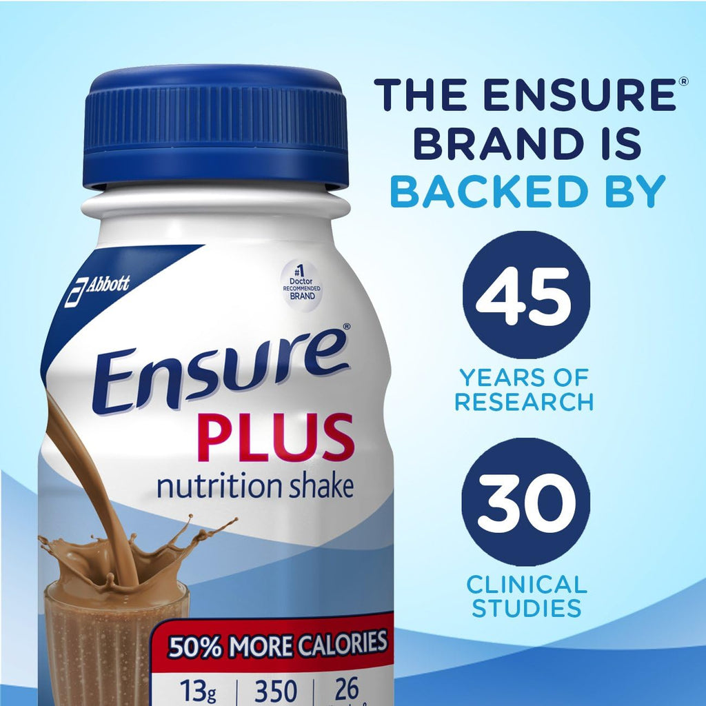 Ensure Plus Nutrition Shake with 13 grams of protein, Meal Replacement Shakes, Milk Chocolate, 8 fl oz, 16 count
