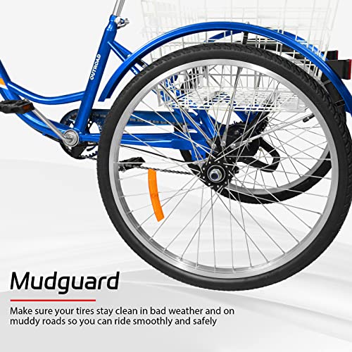 7-Speed Adult Tricycle with Large Basket 24/26 Inch, Stable 3-Wheel Cruise Bicycle for Shopping, Beach and City Trike Perfect for Men, Women, Seniors(Red/Blue)