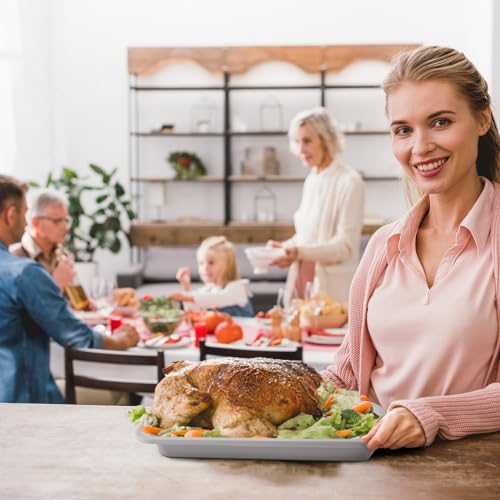 Silicone Baking Dish with Handles, Deep Rectangular Bakeware Cake Pan, Compatible with Fancy Panz, for Lasagna, Cake, Brownie or Family Dinner, 12.6 x 9.8 x 2.1 Inch (Grey)