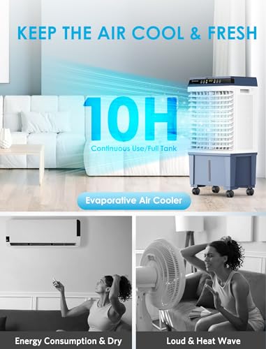 Air Choice Swamp Cooler, 1800 CFM Evaporative Air Cooler with 5.3 Gal Water Tank, 110° Swing, 3 Speeds, 4 Ice Box, Remote, 12H Timer, Portable Air Cooling Fan for Outdoor & Indoor, White & Dark Gray