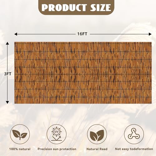 Bamboo Reed Fencing, Light Russet Bamboo Fence Rolls 6 Feet High, Decorative Bamboo Privacy Fence Bamboo Curtains for Patio Outdoor Balcony Garden Backyard, 6 x 16 FT