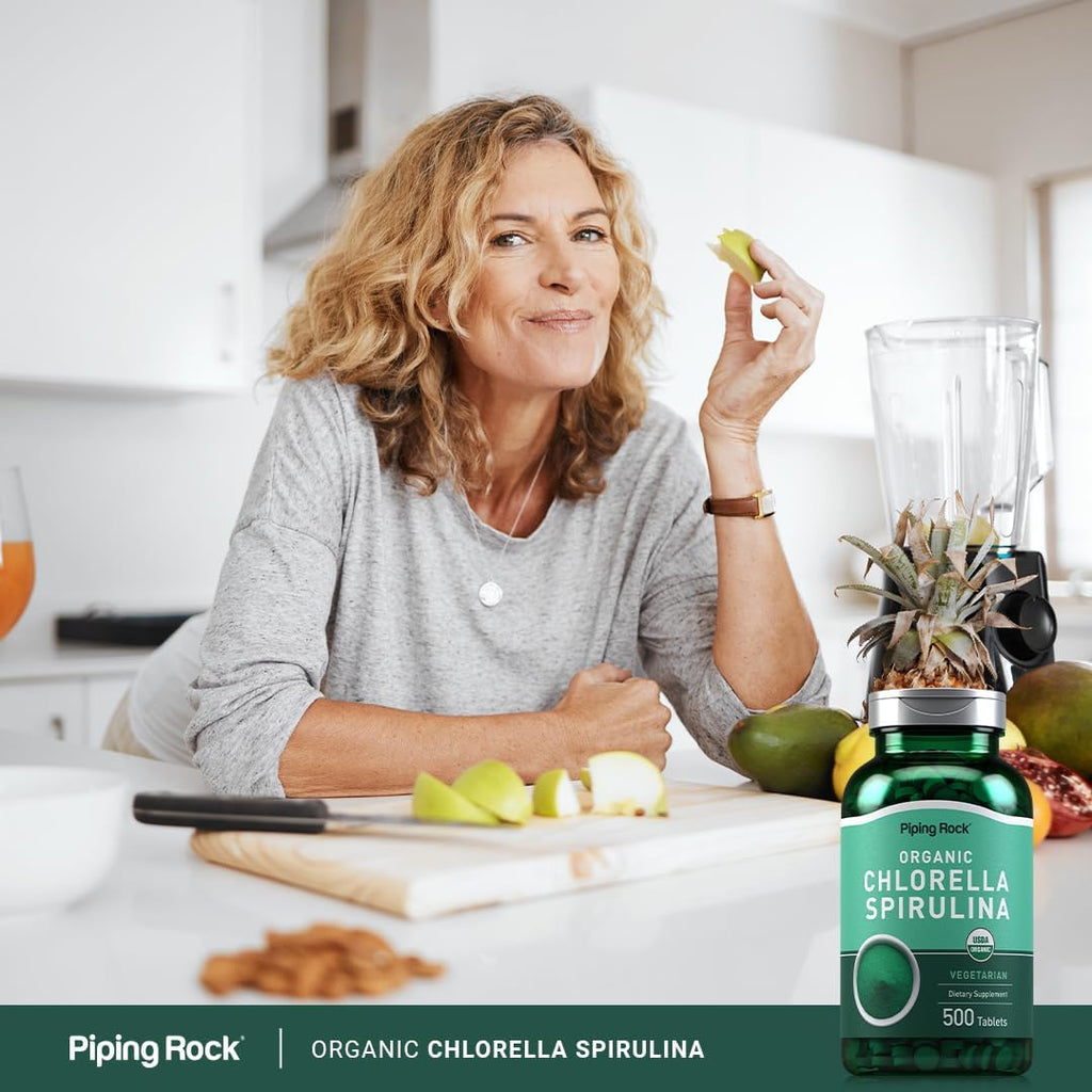 Piping Rock Chlorella Spirulina Organic | 500 Tablets | Vegetarian Pills | Non-GMO, Gluten Free Supplement
