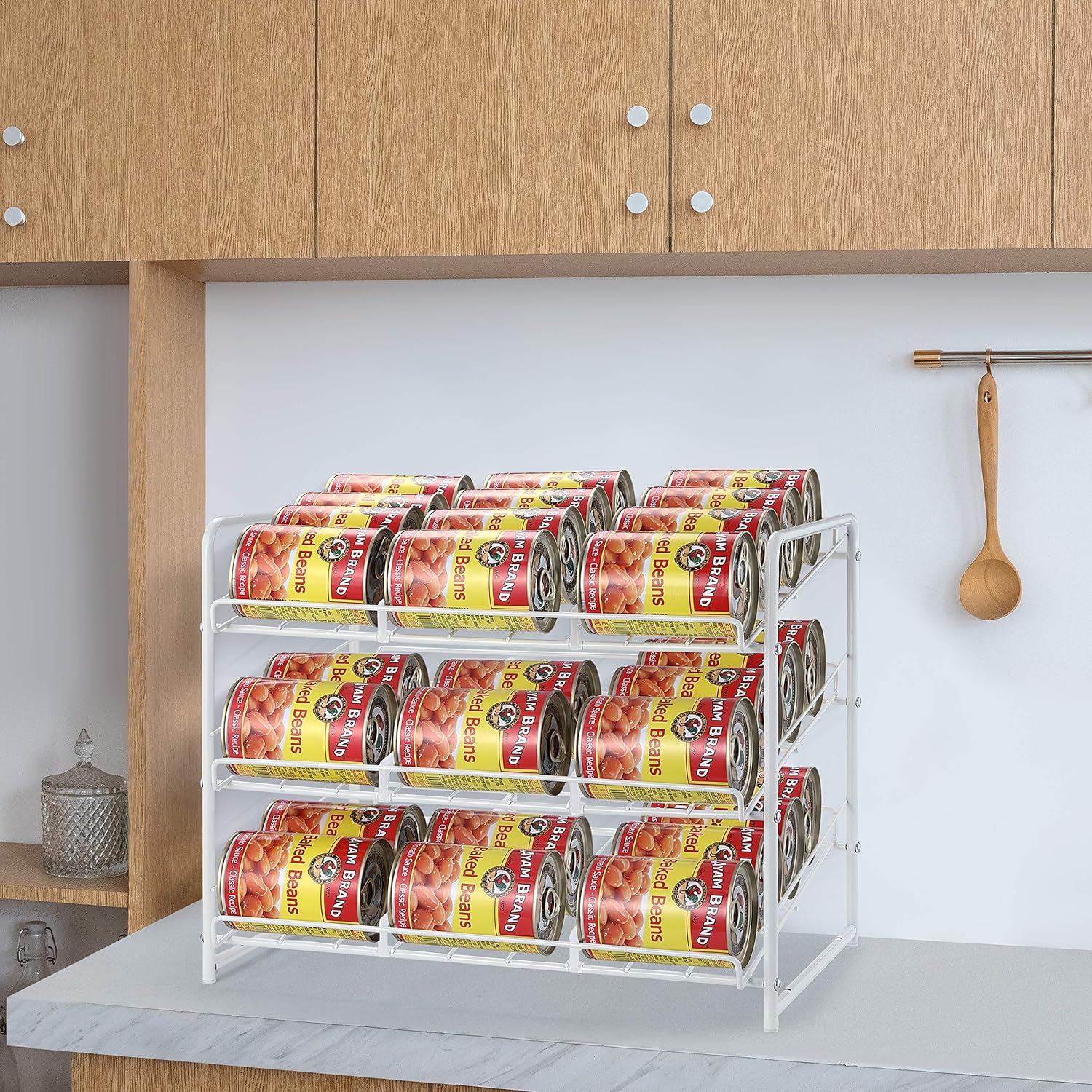 Simple Trending Can Rack Organizer, Stackable Can Storage Dispenser Holds up to 36 Cans for Kitchen Cabinet or Pantry, White