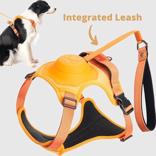 Poochbark 3 in 1 Dog Harness with Built-in Leash, Dog Harness with Retractable Leash, Adjustable Soft Padded Dog Vest, Auto-Lock & No-Pull Control, Dog Harness Medium Size Dog (Black, M)