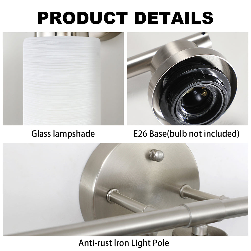 5-Light Silver Bathroom Vanity Light with Frosted Glass Shades - Wall Mounted Mirror Lighting for Bathroom/Bedroom, E26 Socket (Bulbs Not Included)