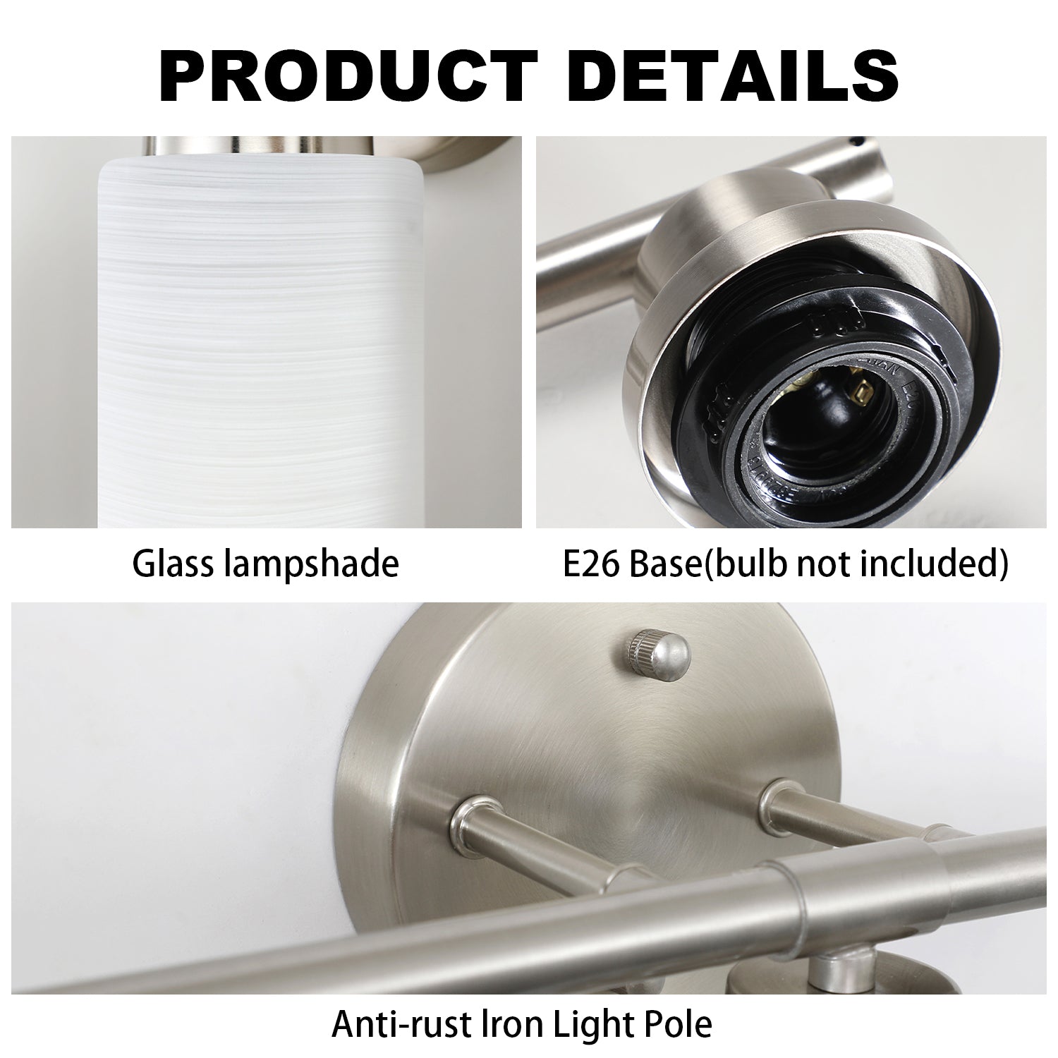 5-Light Silver Bathroom Vanity Light with Frosted Glass Shades - Wall Mounted Mirror Lighting for Bathroom/Bedroom, E26 Socket (Bulbs Not Included)