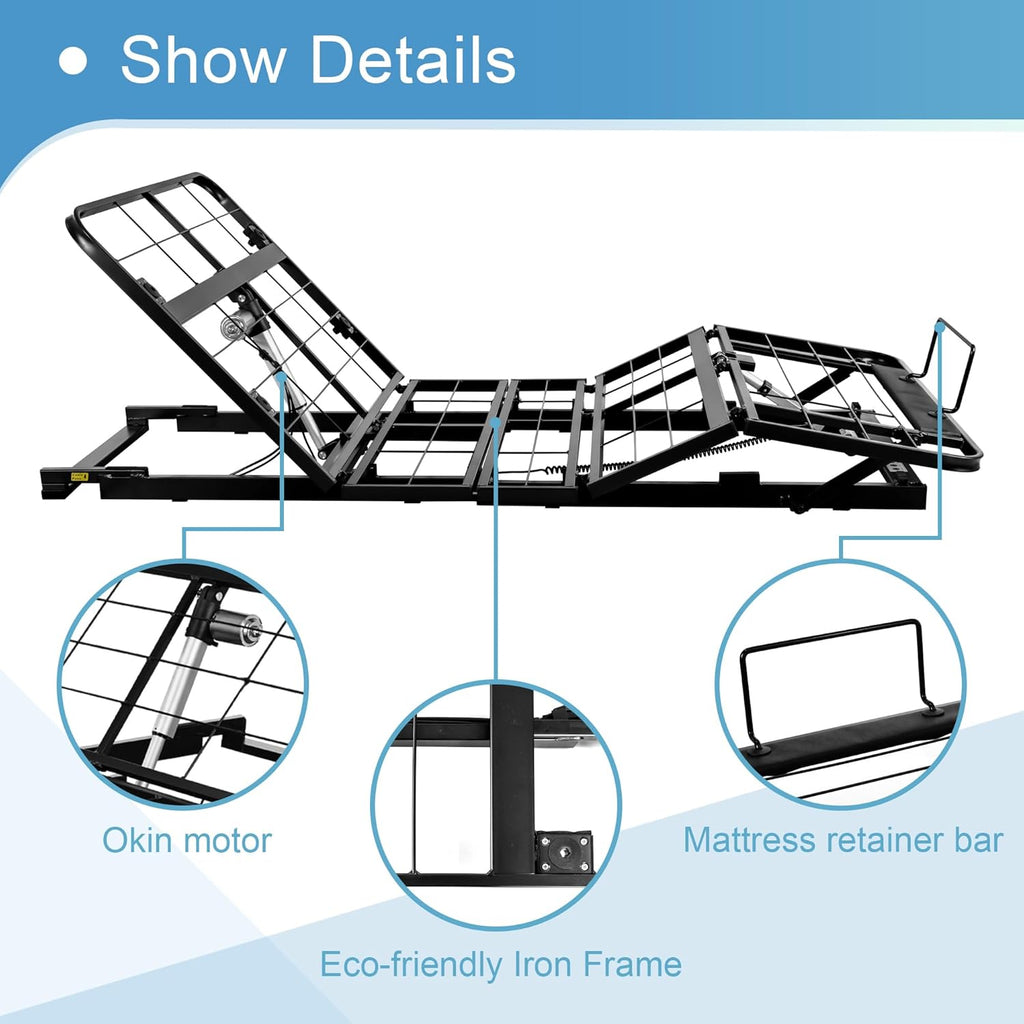 Twin XL Power Adjustable Bed Base Frame No Legs for Storage Platform Rv Bed,Wired Remote,Zero Clearance,Super Easy Assembly No Tools Needed