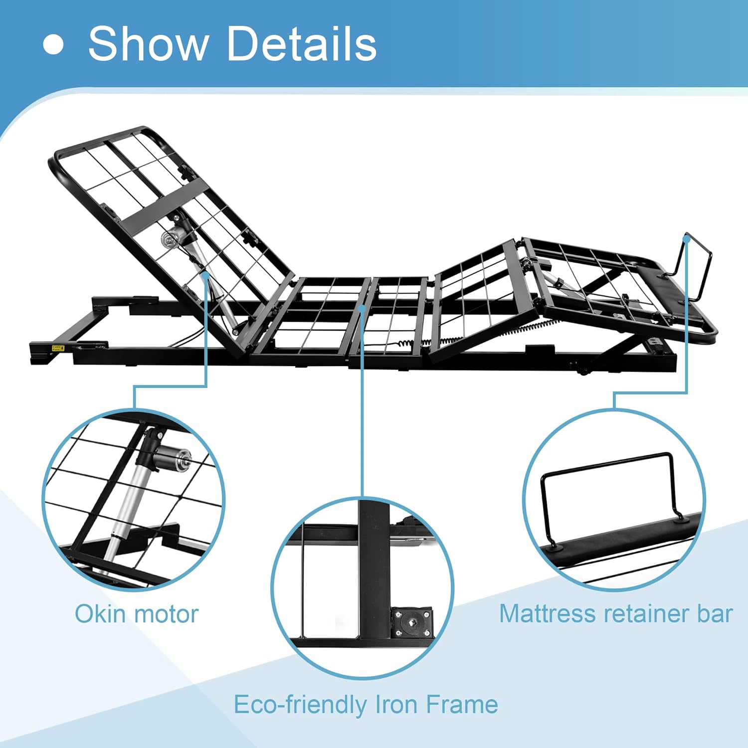 Twin XL Power Adjustable Bed Base Frame No Legs for Storage Platform Rv Bed,Wired Remote,Zero Clearance,Super Easy Assembly No Tools Needed