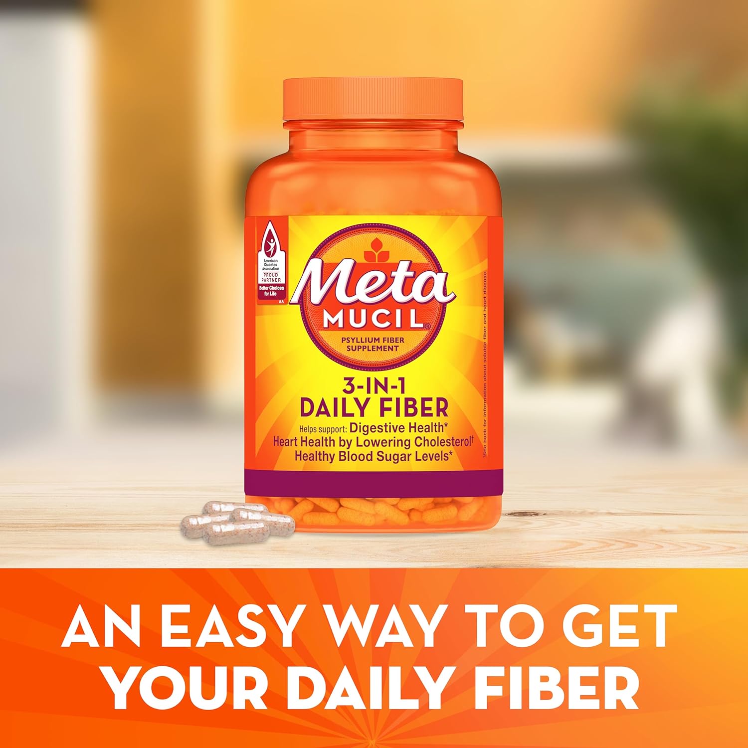 Metamucil, Psyllium Husk Fiber Supplement, 3-in-1 Fiber for Digestive Health, Plant Based, 100 Capsules (Pack of 2)
