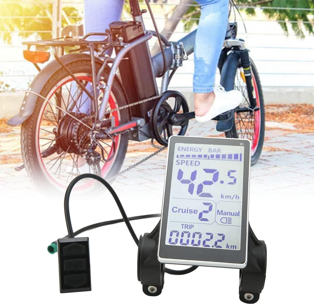 Electric Bike LCD Display Screen, 5 Pin 24V 36V 48V 60V Universal Waterproof Electric LCD Display Control Panel for 31.8 22.2mm Electric Bikes
