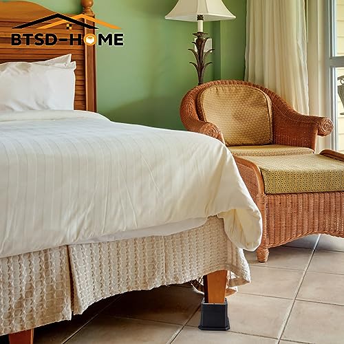 BTSD-home Adjustable Bed Risers 1 or 2 Inch Heavy Duty 8 Pack Furniture Risers Dorm Bed Risers Table Desks Legs Extenders Blocks Black