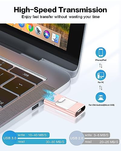 256GB Flash Drive for iPhone Photo Stick,Thumb Drive USB Stick High Speed Transfer USB Drives External Picture Video Storage Memory Expansion for iPhone/iPad/PC (Blue)