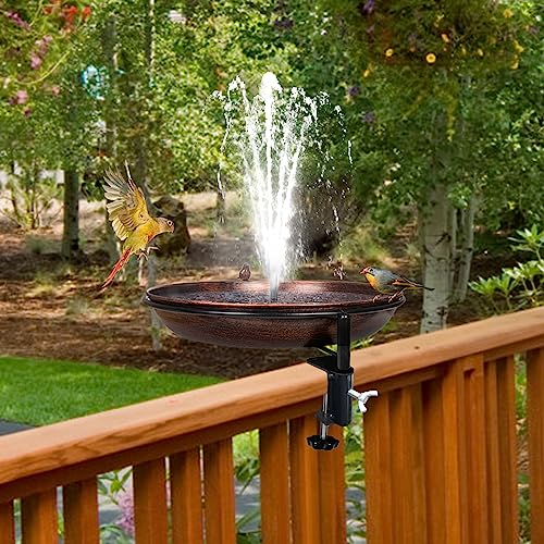 13 Inches Deck Bird Bath, Metal Bird Bath Bowl Unheated with Clamp Detachable, Bird Baths for Outdoors Railing Balcony Garden Decor