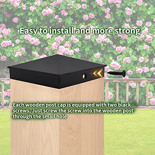 Azdele 6x6 Aluminum Pyramid Post Caps Cover for 6x6 Nominal Wood Post(Actual 5.5" x 5.5" Wood Post), with Matte Finish Powder Coated Surface, for Fences Wood Post of Decks or Corridors(Black, 4Pack)