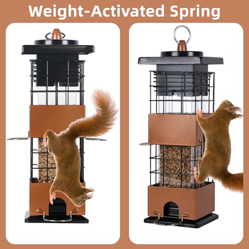 Bird Feeder Squirrel Proof for Outdoors Hanging, 2.5LBS Metal Bird Feeder with Bilateral Weight-Activated, Outdoor Bird Feeders - Large Capacity
