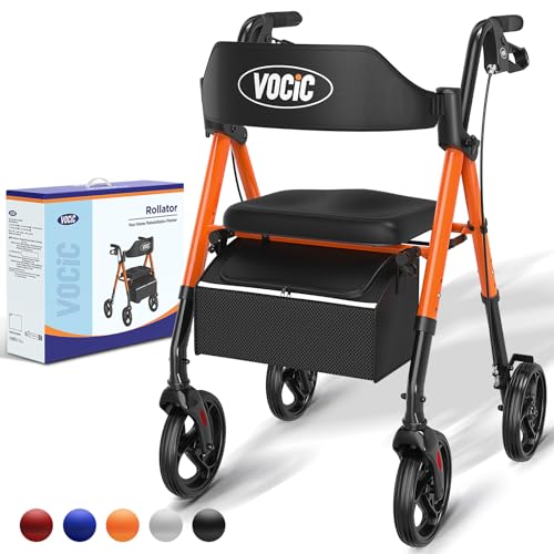 Walkers for Seniors,Foldable Walker with Seat,Rollator Walker with Durable Aluminum,8" Big Wheels for All Terrain, Ergonomic Seat and Backrest,Dual Adjustable Height Rolling Walker| Inky Black