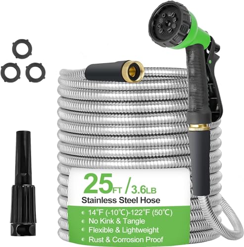 100FT Stainless Steel Garden Hose - Heavy Duty, Kink & Tangle Free, Bite Proof, Puncture Resistant with Connectors - Ideal for Outdoor Watering & Cleaning