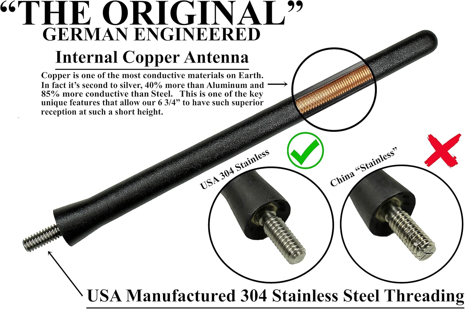 AntennaMastsRus - The Original 6 3/4 Inch is Compatible with Indian Challenger | Pursuit | Roadmaster (2015-2024) - Short Rubber Antenna - Internal Copper Coil - Premium Reception - German Engineered