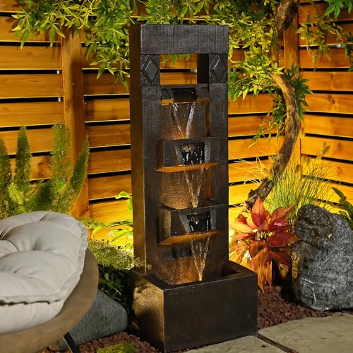 Tall Floor Outdoor Fountains and Waterfalls with Lights Indoor Water Fountain Outdoor Modern Cascading Floor-Standing Indoor Outdoor Fountain
