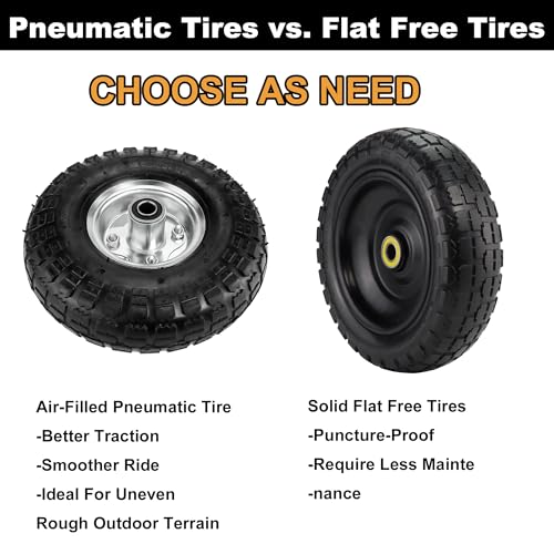 (2 Pack) 4.10/3.50-4 Tire and Wheel - 10 Inch Heavy Duty Pneumatic Tire with 5/8" Bearings and 2.2" Offset Hub - Compatible with Hand Truck, Wheelbarrow, Wagon, Gorilla Carts