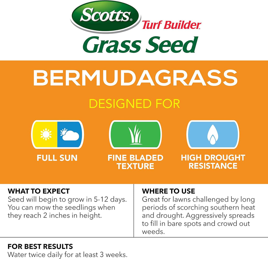 Scotts Turf Builder Grass Seed Bermudagrass, Mix for Full Sun, Built to Stand Up to Heat & Drought, 5 lbs.