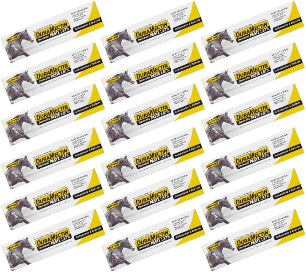 Durvet Duramectin Wormer for Horses. ((18-Pack)). Paste 1.87%. Each 0.21-Oz Tube Deworms Up to One 1250-lb Horse.