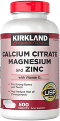 Kirkland Calcium Citrate Magnesium and Zinc, with Vtamin D3, 500 Count (Pack of 1)