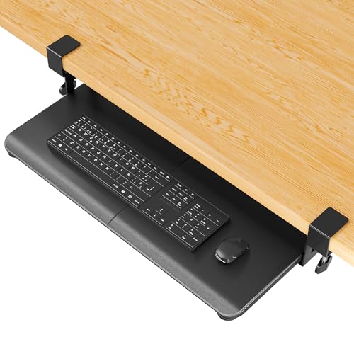 BONTEC Keyboard Tray Under Desk, Pull Out Keyboard & Mouse Tray with C-clamp, 25.6 Excluding Clamps (30 Including Clamps) x 11.8 Inch Steady Slide-Out Computer Drawer for Typing, Dark Black