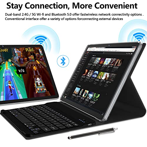 Tablet 10.1 Inch 128 Storage+1TB Expand 2 in 1 Android Tablets, Tablet with Keyboard Case Mouse, 5G Dual WiFi, GPS, Octa Core, HD Touchscreen,13MP Dual Camera, Bluetooth, 7000 mAh Battery -Silver