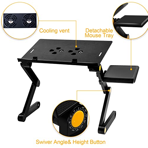 Uten Laptop Stand, Adjustable Computer Stand for Laptop with Mouse Pad, Ergonomic Laptop Stand for Bed Compatible with Macbook Pro Stand, Dell/HP Stand 10-15.6",Foldable Laptop Holder with 2 CPU Fans
