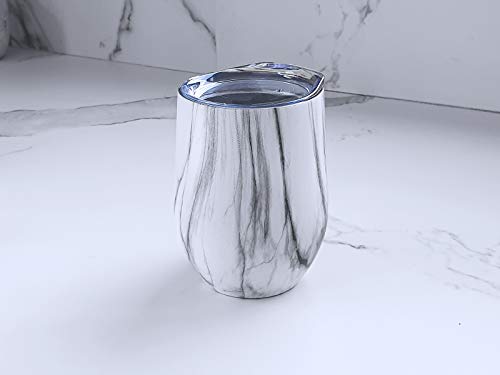 CHILLOUT LIFE Stainless Steel Wine Tumblers 4 Pack 12 oz - Double Wall Vacuum Insulated Wine Cups with Lids and Straws Set for Coffee, Wine, Cocktails - Carrara Marble