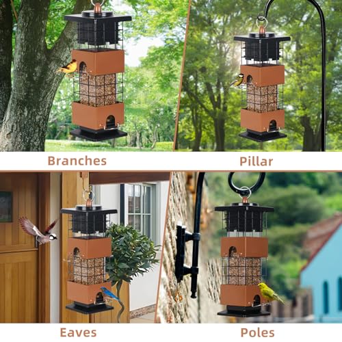 Bird Feeder Squirrel Proof for Outdoors Hanging, 2.5LBS Metal Bird Feeder with Bilateral Weight-Activated, Outdoor Bird Feeders - Large Capacity