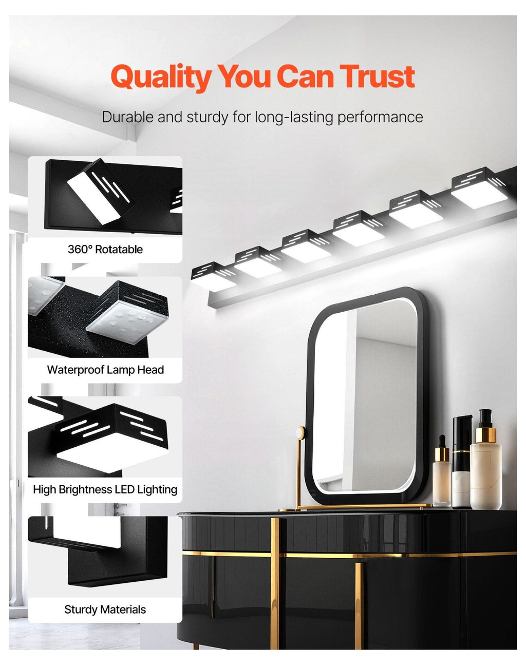 LED Bathroom Vanity Light Fixtures 6-Light, 40.35 Inch Modern Wall Sconce Lighting for Bathroom, Bedroom, Kitchen - 6000K Bright White, Adjustable